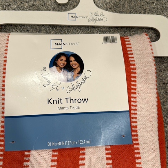 Mainstays Striped orange and White Knit Throw - Picture 3 of 8